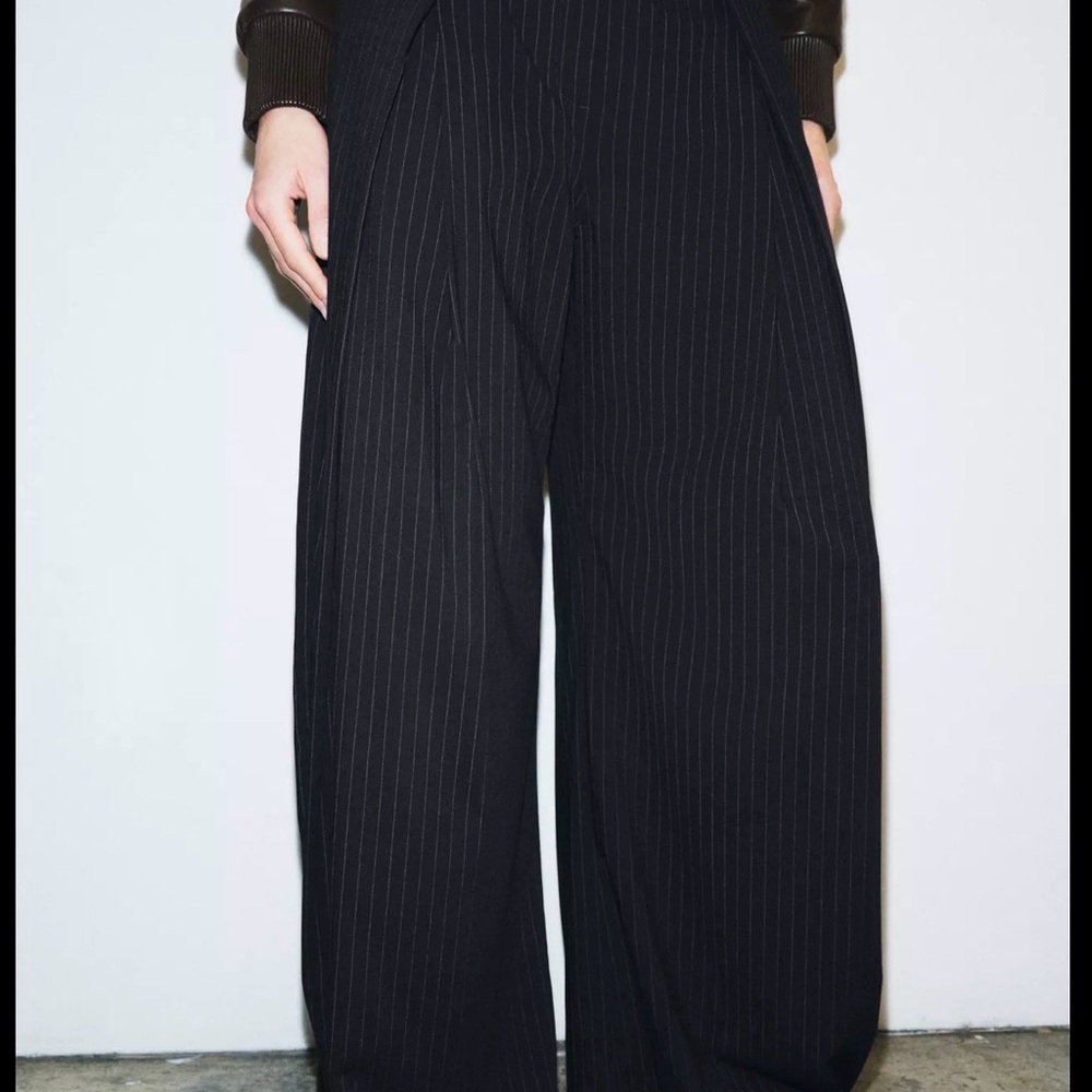 Zara Navy Pinstripe Wide Leg Pants